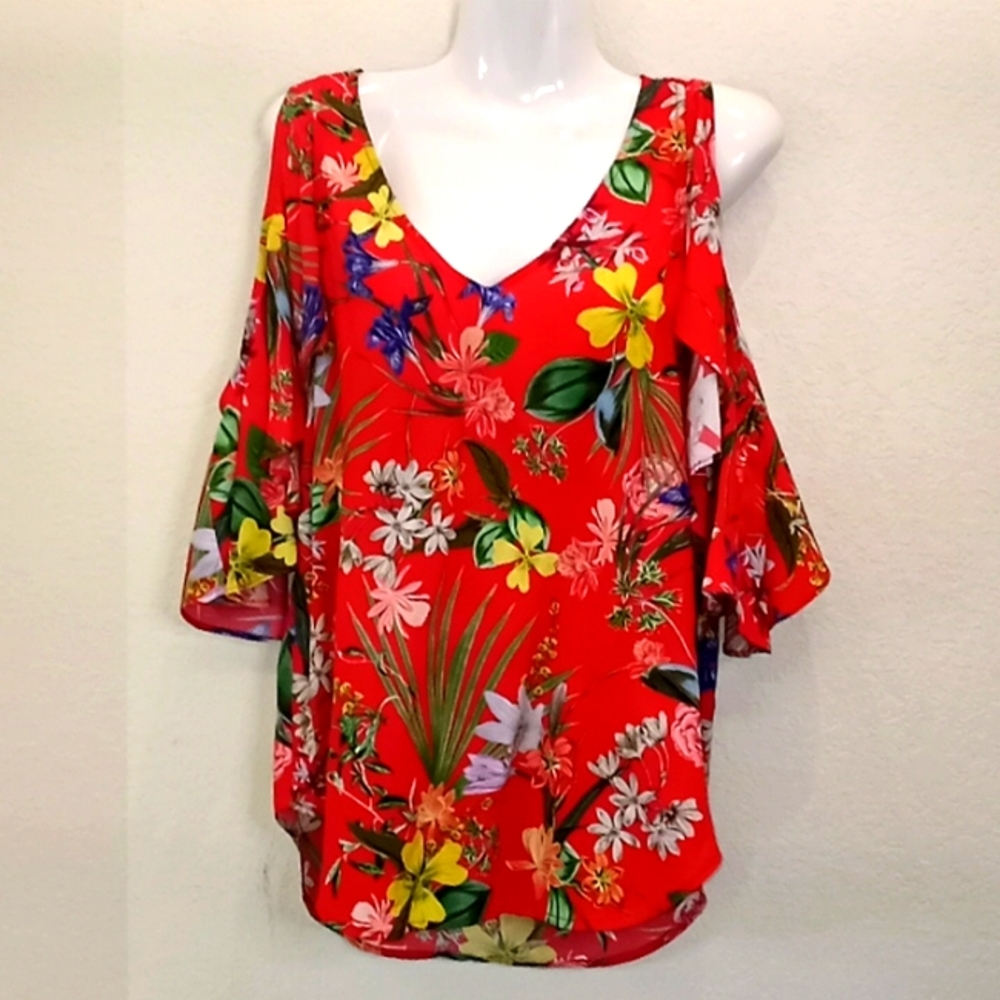 Karen Kane Floral Cold Shouldered Blouse